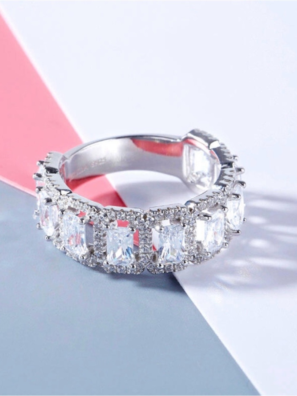 Jeulia Halo Radient Cut Sterling Silver Wedding Band - Picture 5 of 10